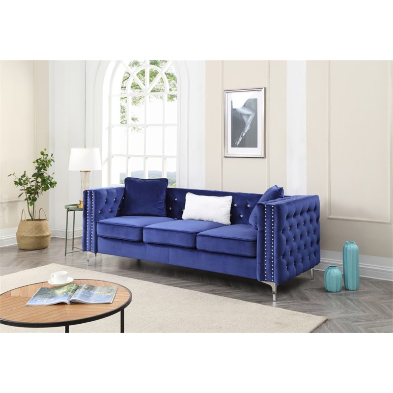 Glory Furniture Paige Velvet Sofa in Blue