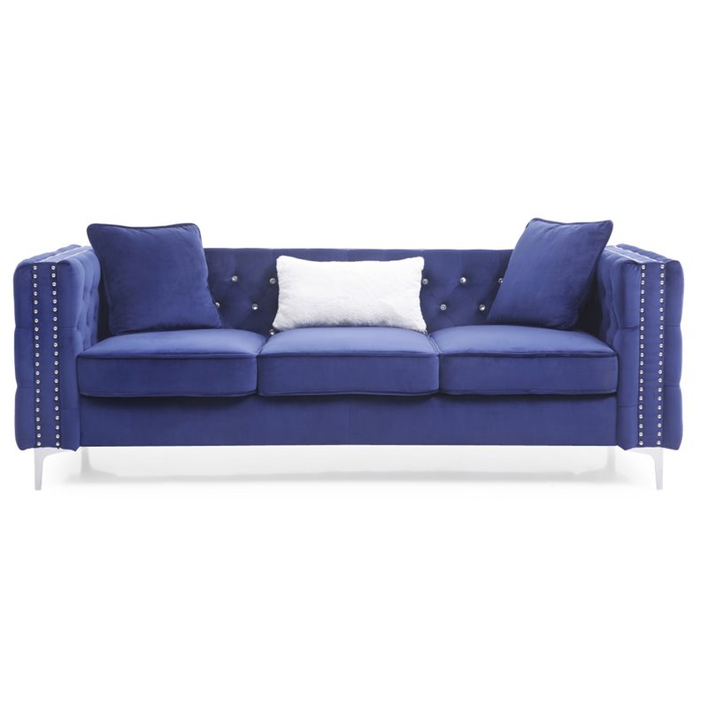 Glory Furniture Paige Velvet Sofa in Blue