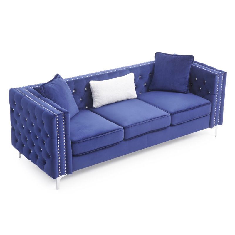 Glory Furniture Paige Velvet Sofa in Blue