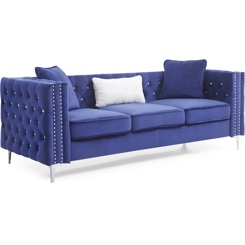 Glory Furniture Paige Velvet Sofa in Blue