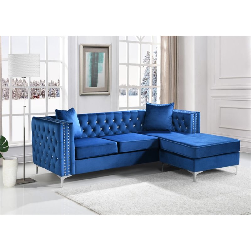 Glory Furniture Paige Velvet Sofa Chaise in Blue