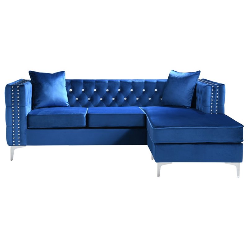 Glory Furniture Paige Velvet Sofa Chaise in Blue