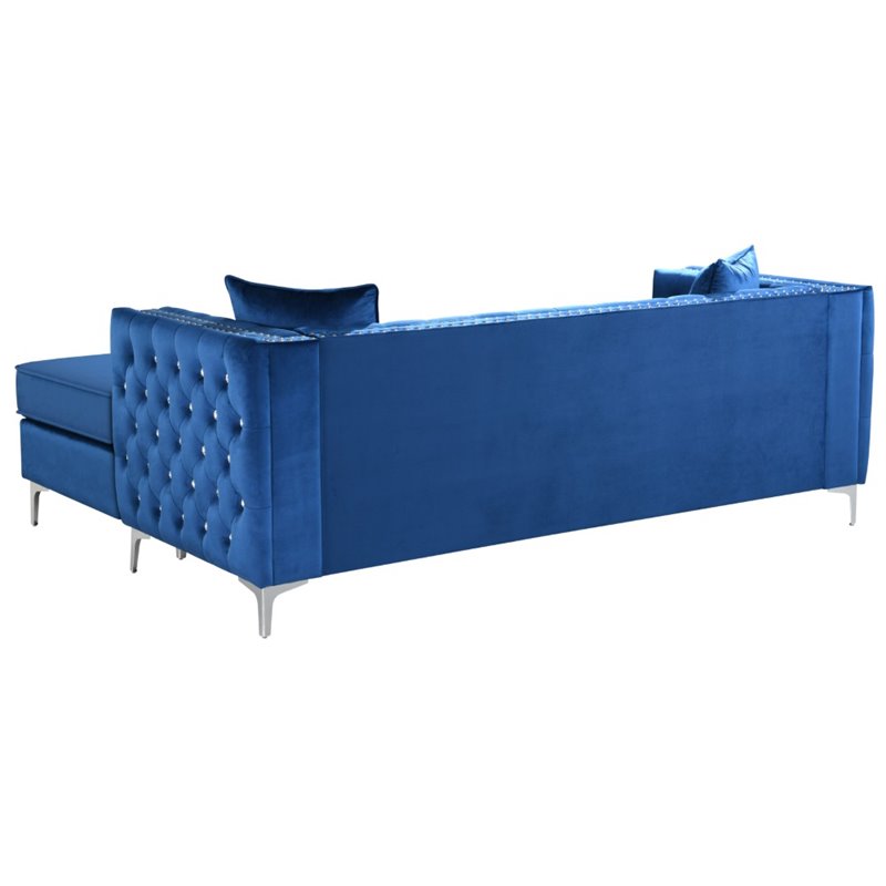 Glory Furniture Paige Velvet Sofa Chaise in Blue