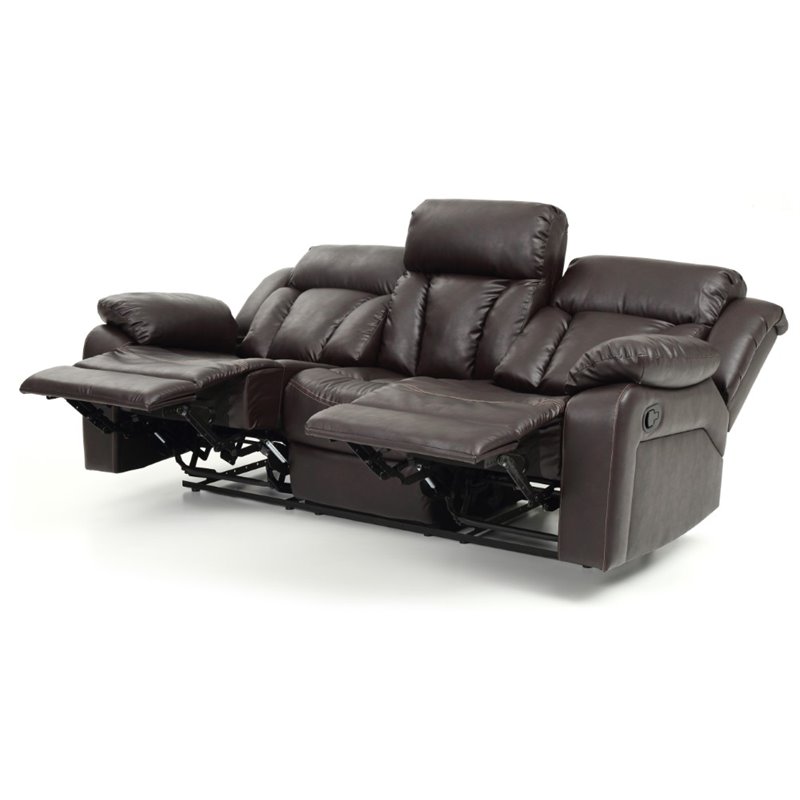 Glory Furniture Daria Faux Leather Reclining Sofa in Dark Brown