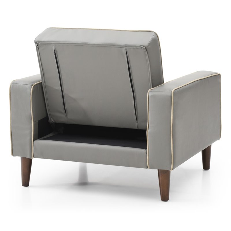 Glory Furniture Andrews Faux Leather Upholstered Convertible Chair in Gray