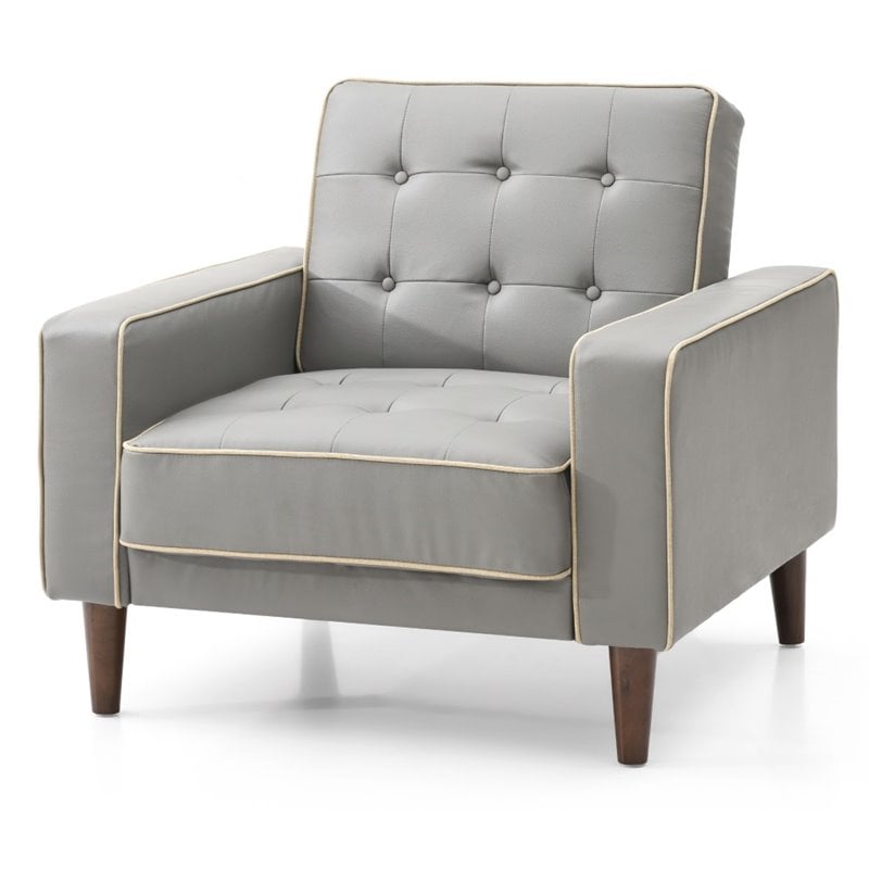 Glory Furniture Andrews Faux Leather Upholstered Convertible Chair in Gray