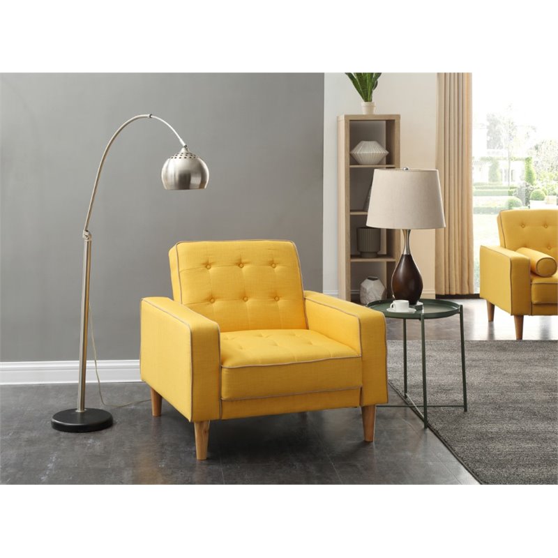 Glory Furniture Andrews Twill Fabric Upholstered Convertible Chair in Yellow