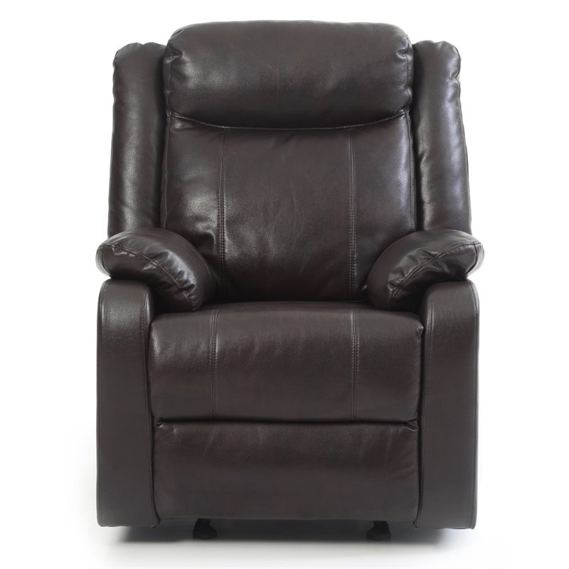 Glory Furniture Ward Faux Leather Rocker Recliner in Dark Brown