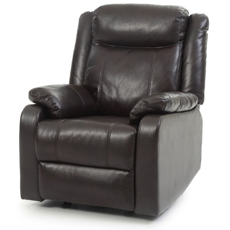 Glory Furniture Ward Faux Leather Rocker Recliner in Dark Brown