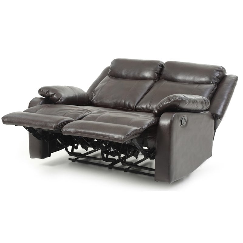 Glory Furniture Ward Faux Leather Double Reclining Loveseat in Dark Brown
