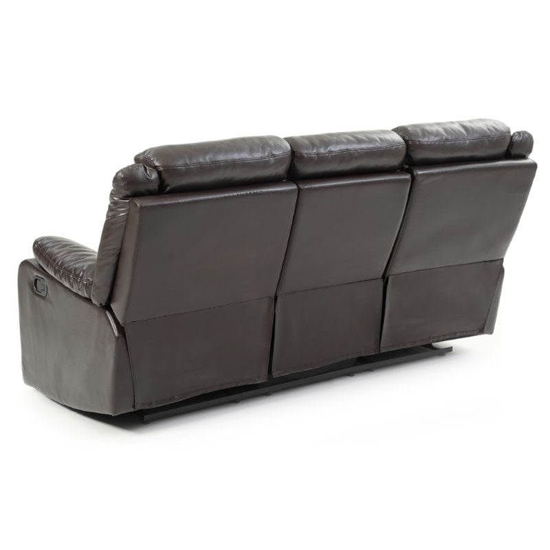 Glory Furniture Ward Faux Leather Double Reclining Sofa in Dark Brown