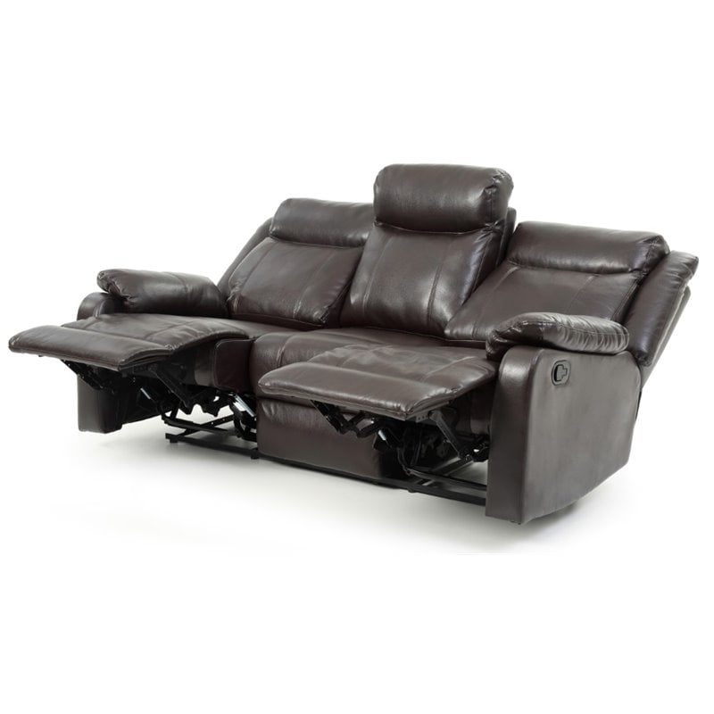 Glory Furniture Ward Faux Leather Double Reclining Sofa in Dark Brown
