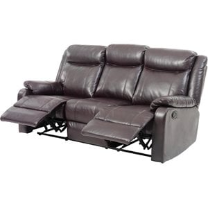 Glory Furniture Ward Faux Leather Double Reclining Sofa in Dark Brown