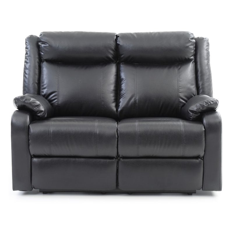 Glory Furniture Ward Faux Leather Double Reclining Loveseat in Black