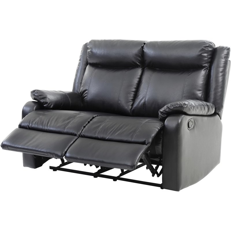 Glory Furniture Ward Faux Leather Double Reclining Loveseat in Black