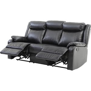 Glory Furniture Ward Faux Leather Double Reclining Sofa in Black