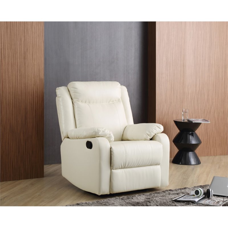 Glory Furniture Ward Faux Leather Rocker Recliner in Pearl