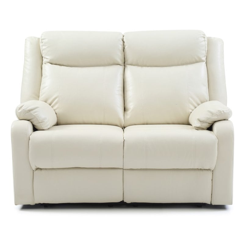 Glory Furniture Ward Faux Leather Double Reclining Loveseat in Pearl