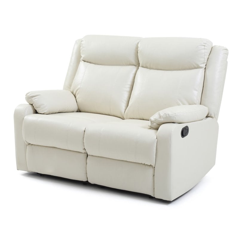 Glory Furniture Ward Faux Leather Double Reclining Loveseat in Pearl