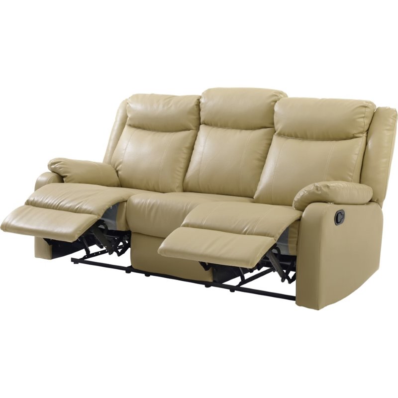 Glory Furniture Ward Faux Leather Upholstered Double Recliner Sofa in Putty