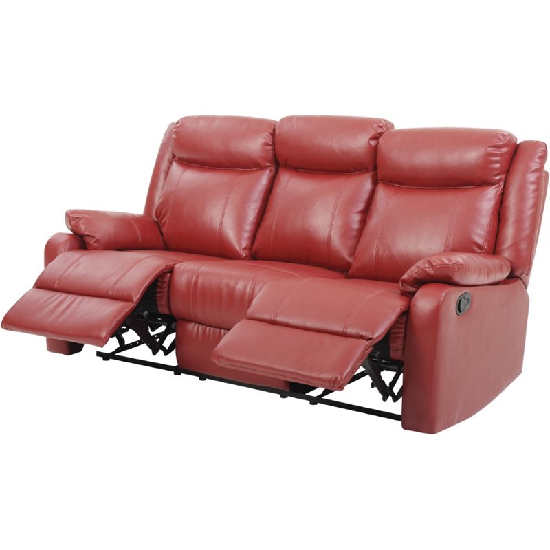 Glory Furniture Ward Faux Leather Double Reclining Sofa in Red