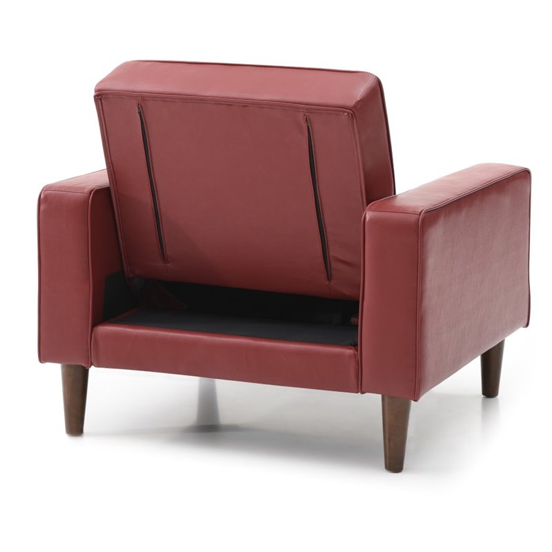 Glory Furniture Andrews Faux Leather Convertible Chair in Red