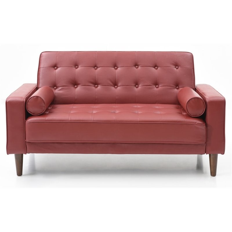 Glory Furniture Andrews Faux Leather Sleeper Loveseat in Red