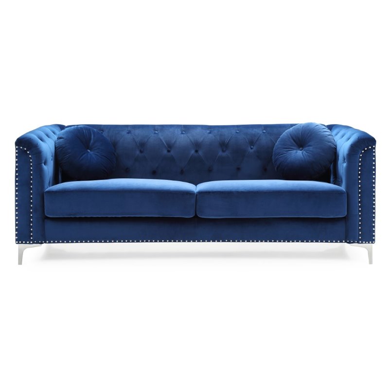 Glory Furniture Pompano Velvet Upholstered Sofa in Navy Blue