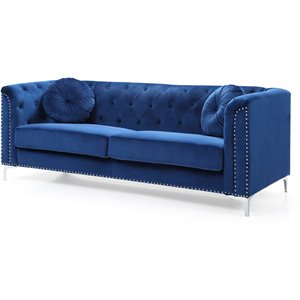glory furniture pompano velvet sofa in navy blue