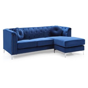 glory furniture pompano velvet sofa chaise in navy blue