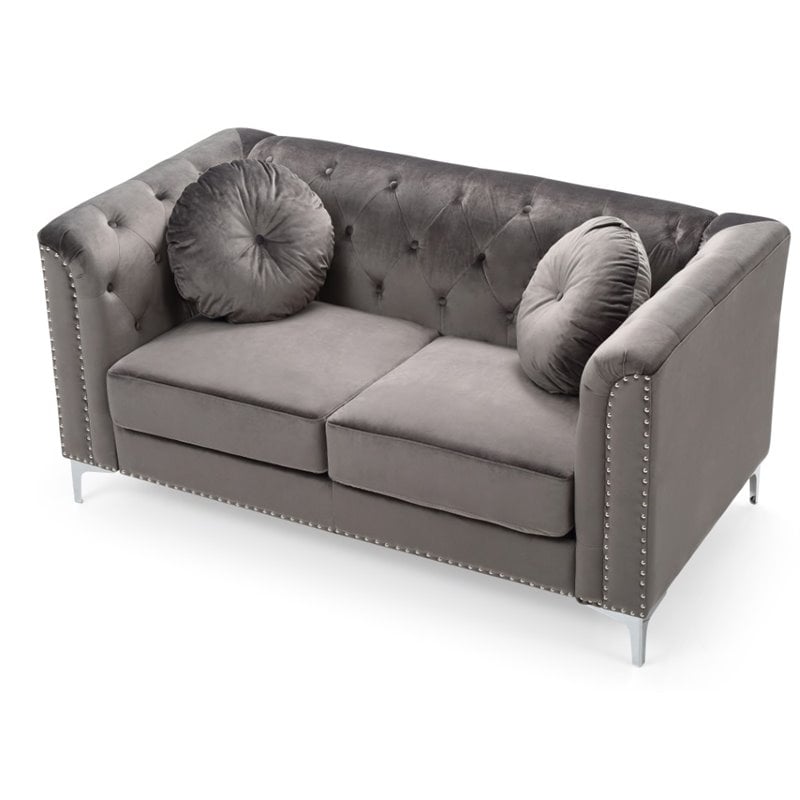 Glory Furniture Pompano Velvet Loveseat in Dark Gray
