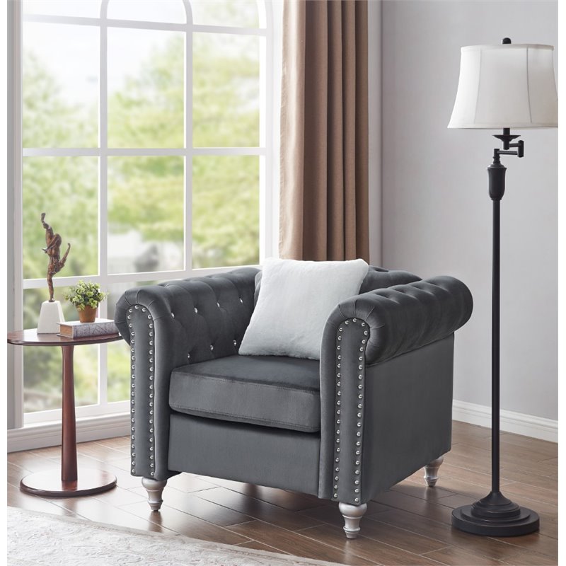 Glory Furniture Raisa Velvet Chair in Gray