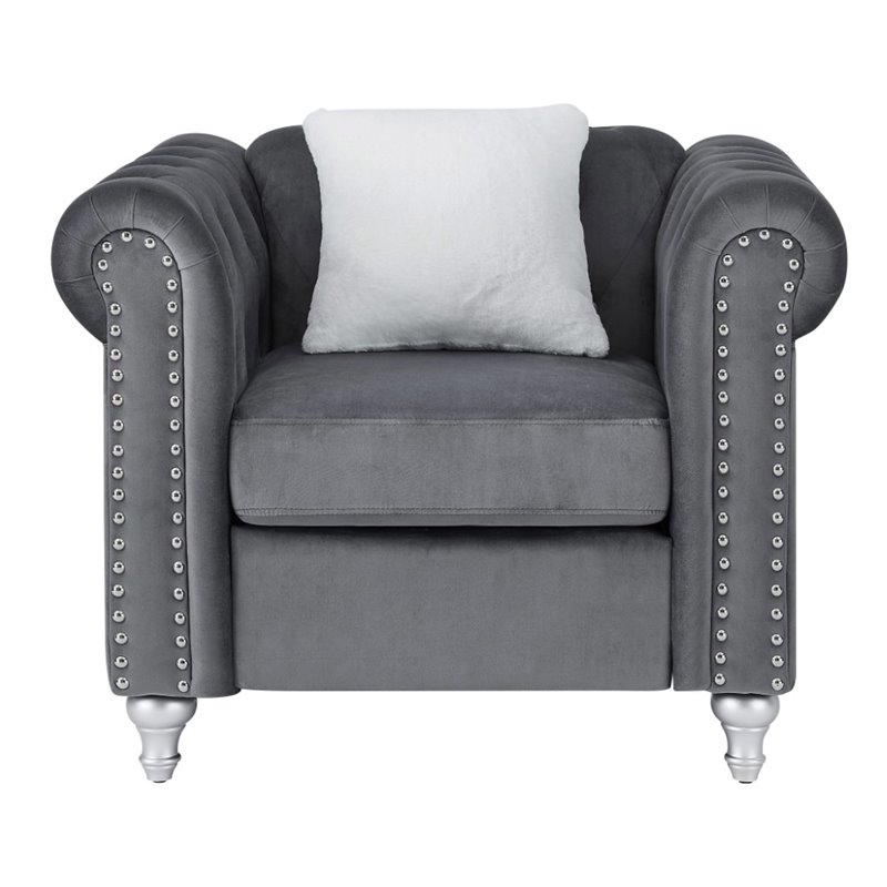 Glory Furniture Raisa Velvet Chair in Gray