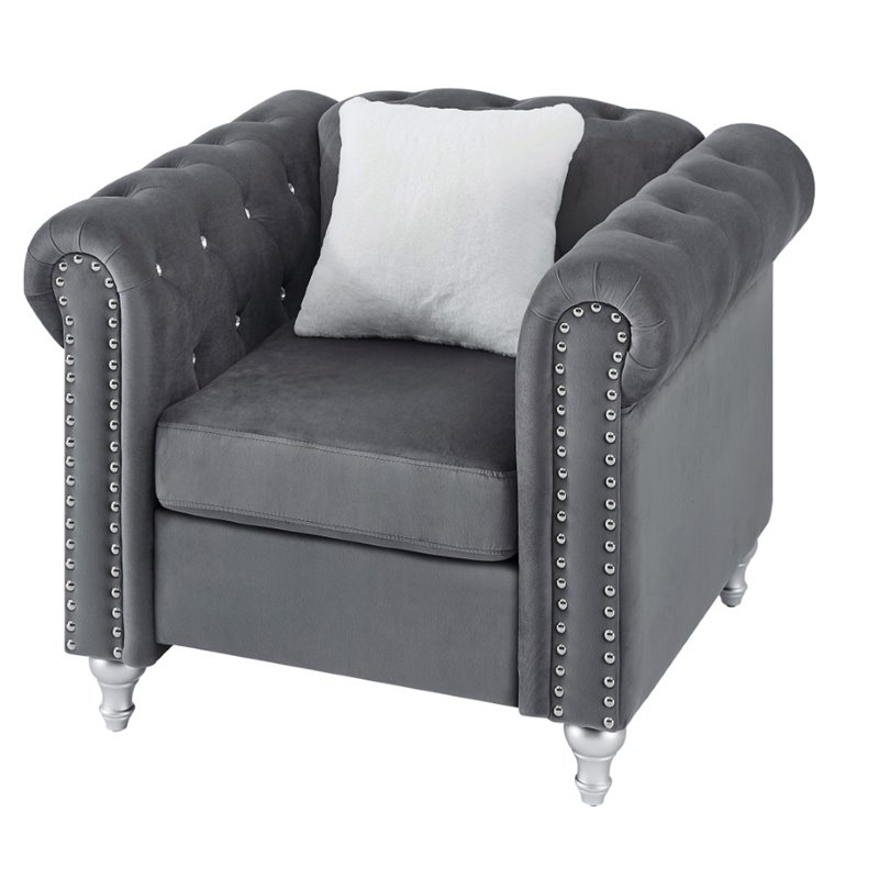 Glory Furniture Raisa Velvet Chair in Gray