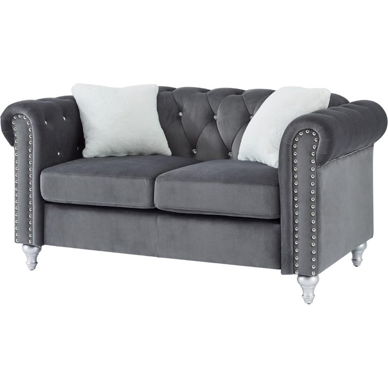 Glory Furniture Raisa Velvet Loveseat in Gray