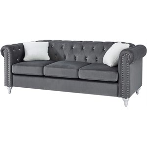 Glory Furniture Raisa Velvet Sofa in Gray