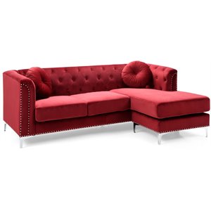 Glory Furniture Pompano Velvet Sofa Chaise in Burgundy
