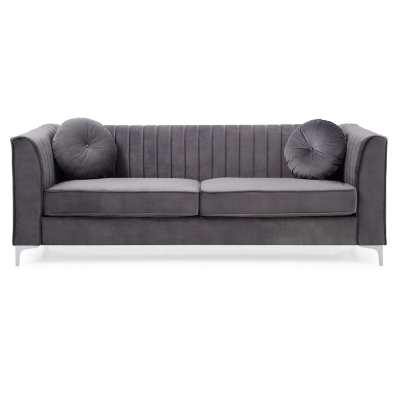 Glory Furniture Delray Velvet Upholstered Sofa in Gray/Chrome Legs