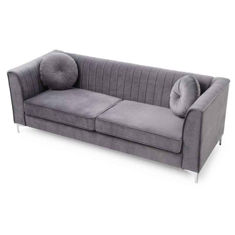 Glory Furniture Delray Velvet Upholstered Sofa in Gray/Chrome Legs