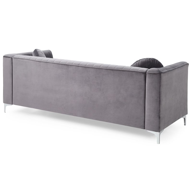 Glory Furniture Delray Velvet Upholstered Sofa in Gray/Chrome Legs