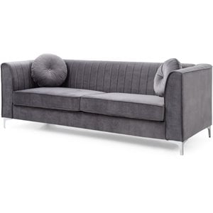 Glory Furniture Delray Velvet Upholstered Sofa in Gray/Chrome Legs