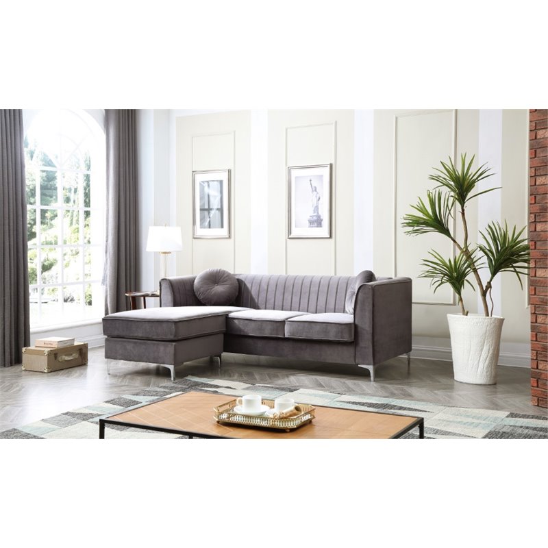 Glory Furniture Delray Velvet Sofa Chaise in Gray