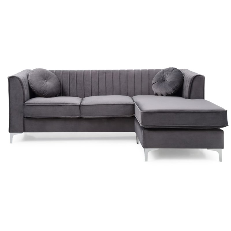Glory Furniture Delray Velvet Sofa Chaise in Gray