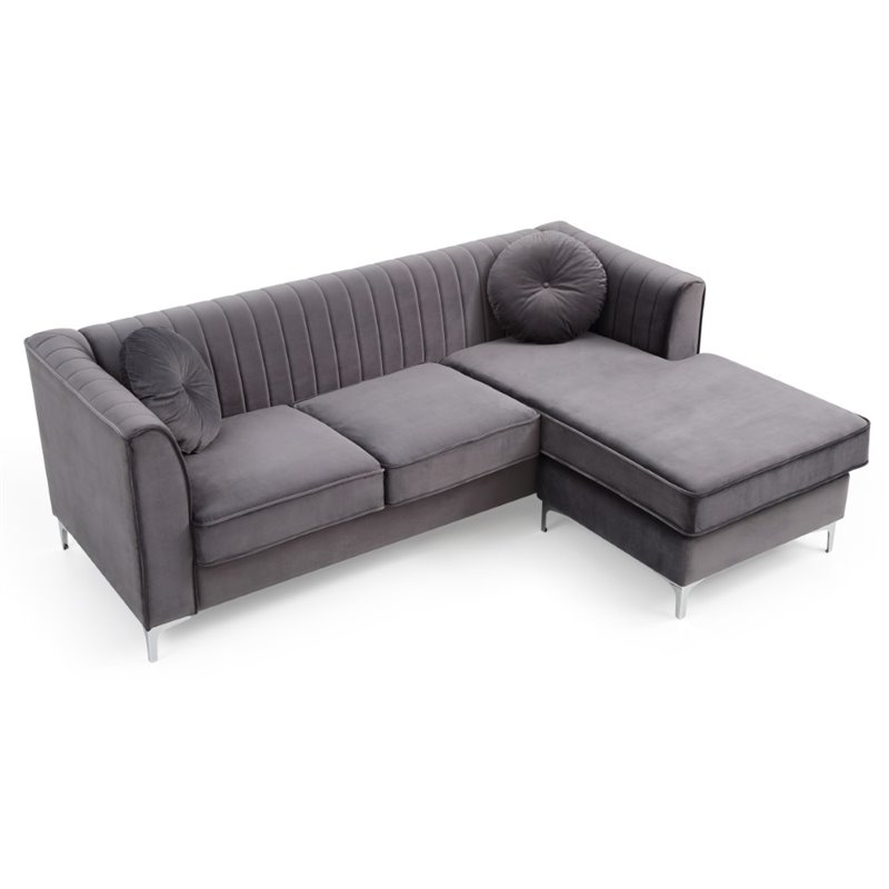 Glory Furniture Delray Velvet Sofa Chaise in Gray