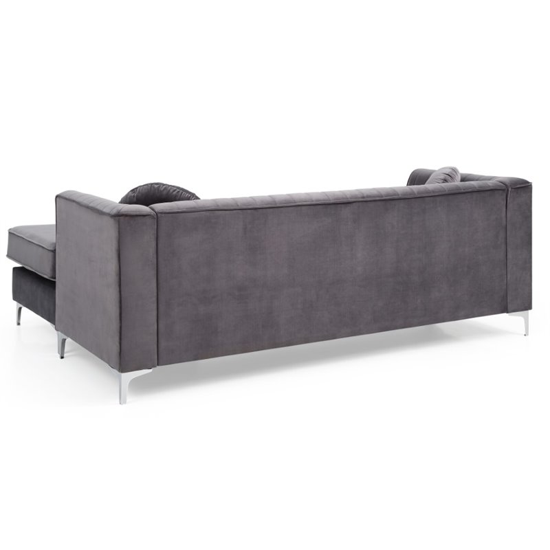 Glory Furniture Delray Velvet Sofa Chaise in Gray