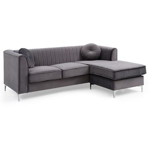 Glory Furniture Delray Velvet Sofa Chaise in Gray