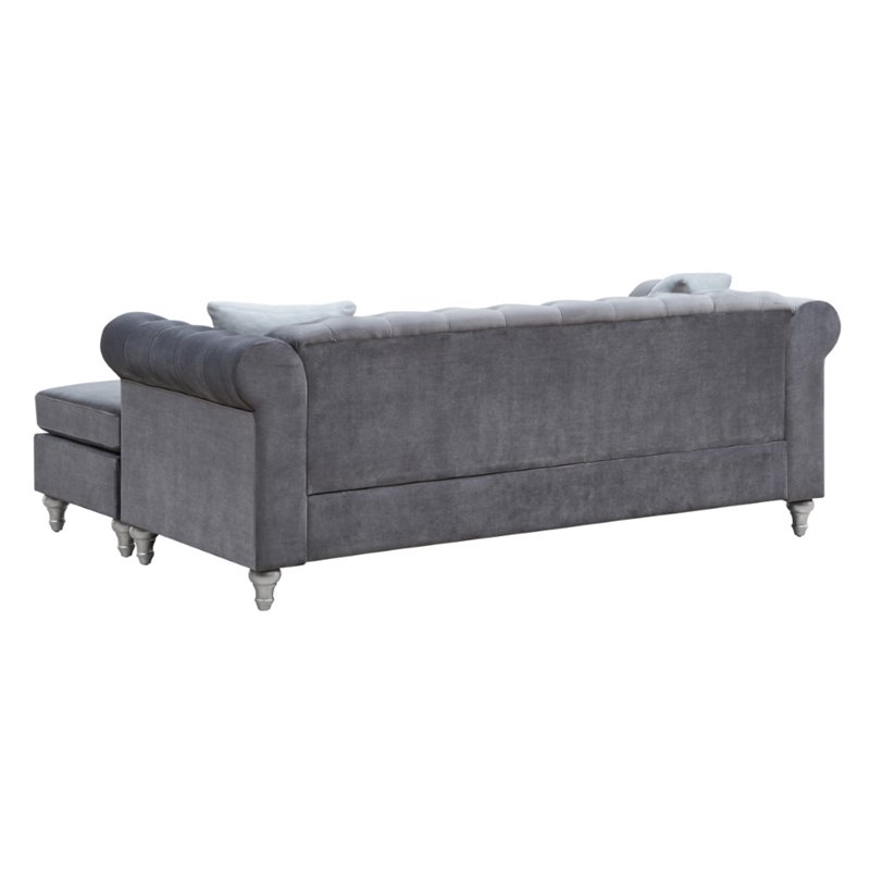 Glory Furniture Raisa Velvet Sofa Chaise in Gray