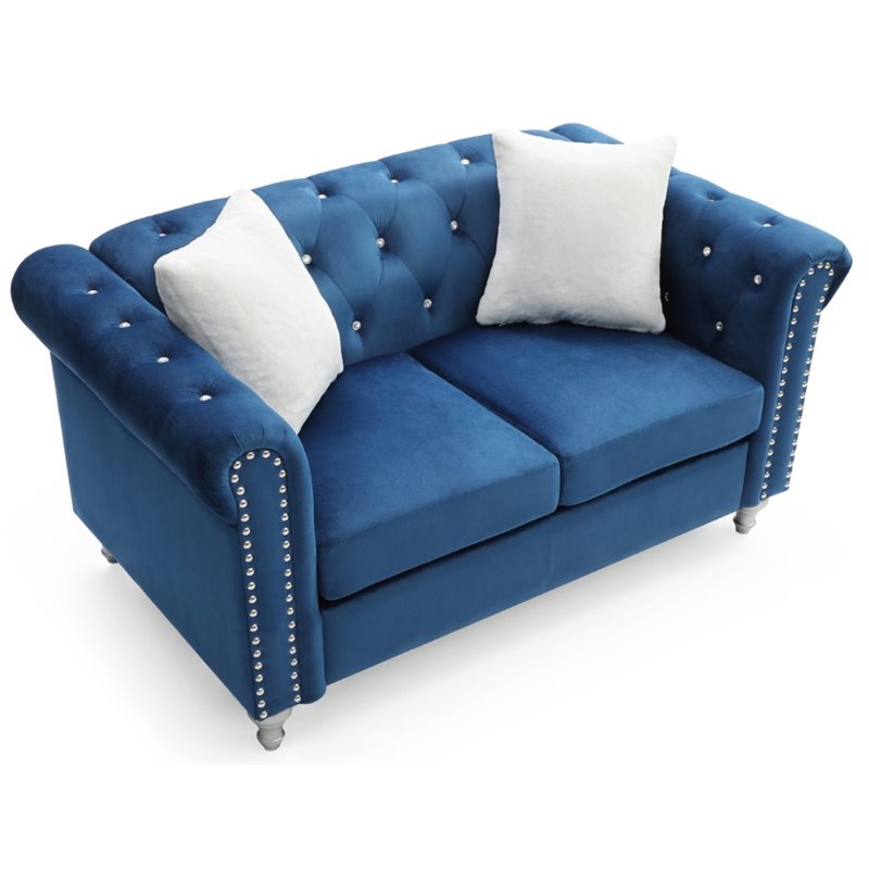 Glory Furniture Raisa Velvet Loveseat in Navy Blue
