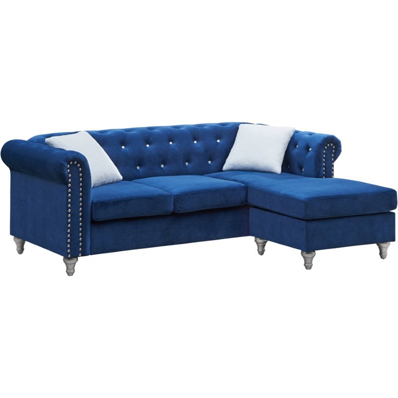 Glory Furniture Raisa Velvet Sofa Chaise in Navy Blue Cymax Business