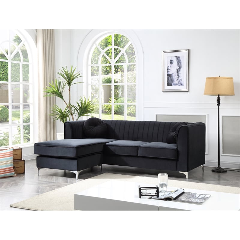Glory Furniture Delray Velvet Sofa Chaise in Black